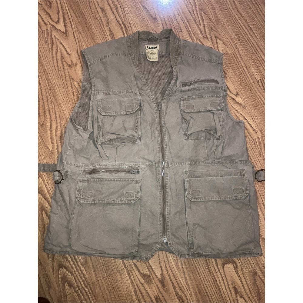 LL Bean Vintage Vest Mens Large Cotton Hiking Fishing Utility Pockets